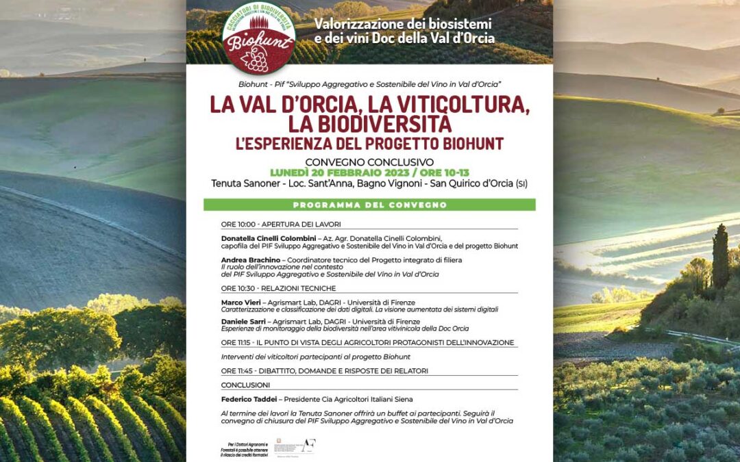 La Val d’Orcia, la viticoltura, la biodiversità. L’esperienza del progetto Biohunt. Convegno finale, 20 febbraio 2023